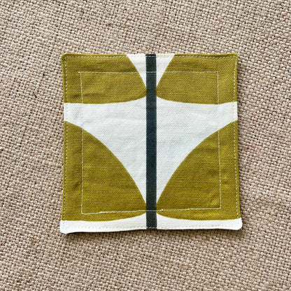 Olive Green Retro Drinks Coasters x 2 - Olive Oval & Olive Stem, Set of Double-Sided Cotton Coasters Mid Century Scandi Print