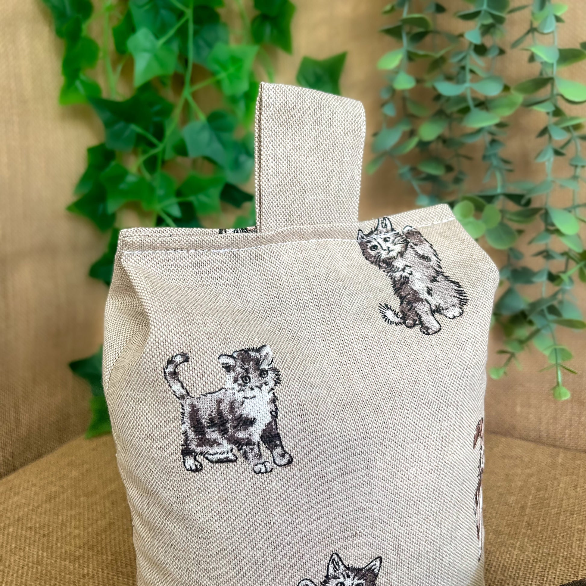 Large Cat Printed Linen Door Stop: Farmhouse Charm Fabric Home Decor (Filled or Fill at Home)