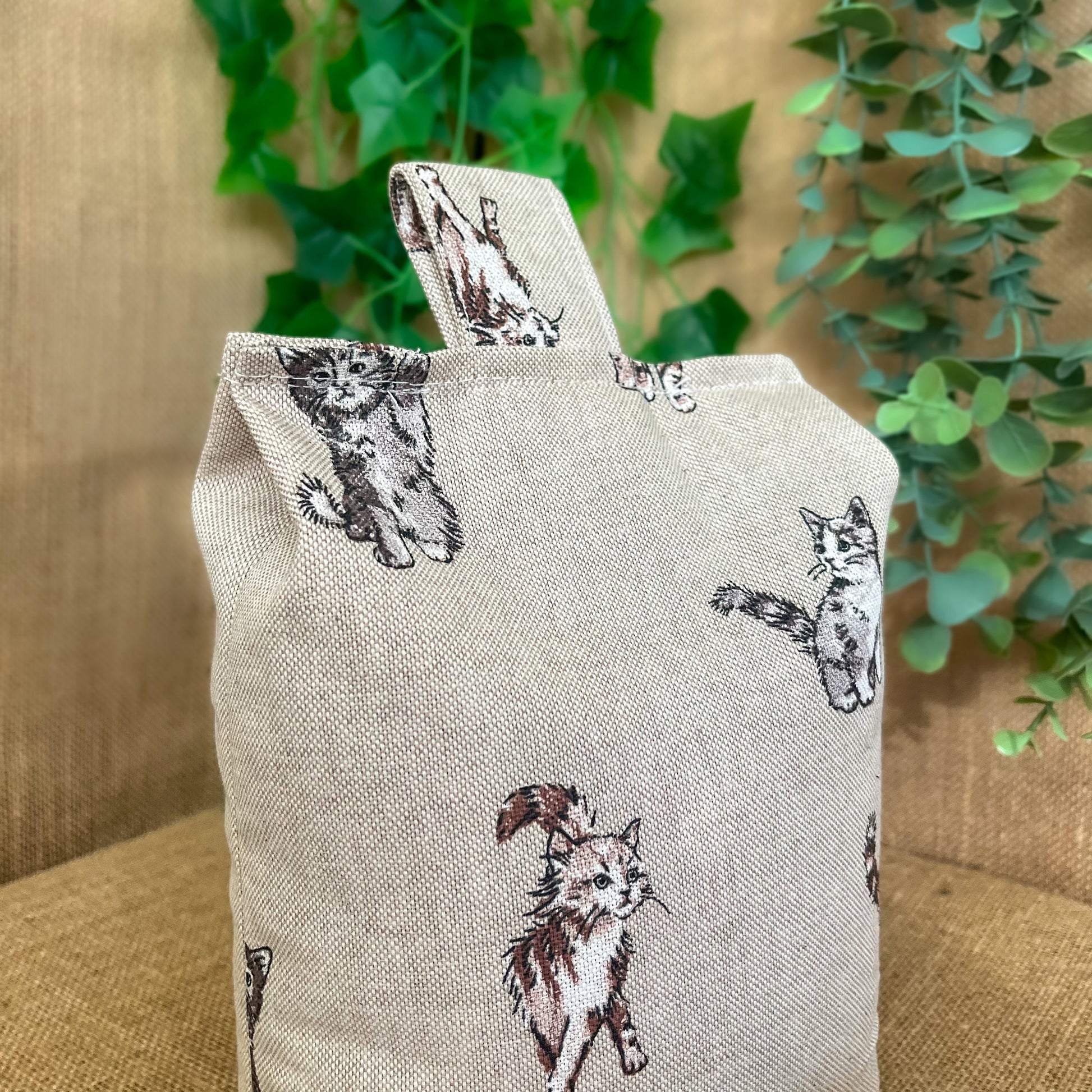 Large Cat Printed Linen Door Stop: Farmhouse Charm Fabric Home Decor (Filled or Fill at Home)