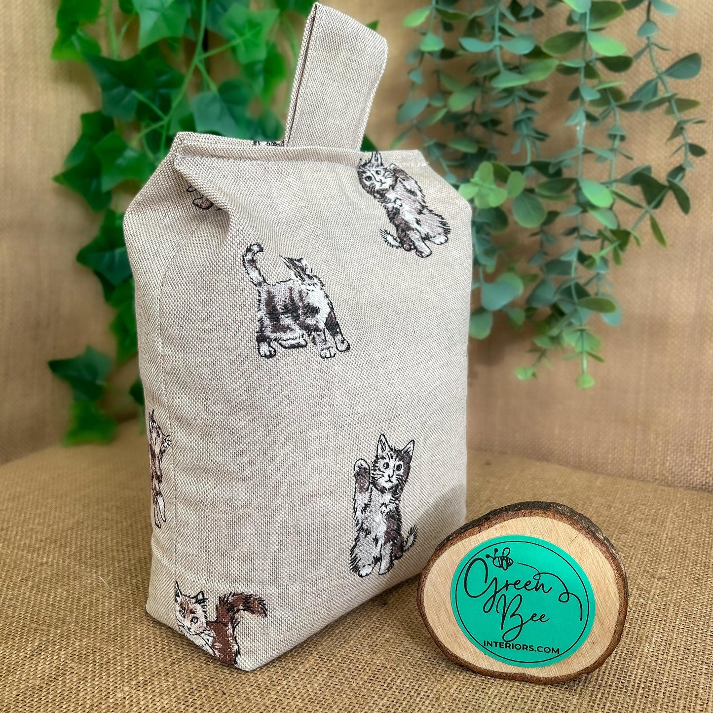 Large Cat Printed Linen Door Stop: Farmhouse Charm Fabric Home Decor (Filled or Fill at Home)