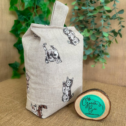 Large Cat Printed Linen Door Stop: Farmhouse Charm Fabric Home Decor (Filled or Fill at Home)
