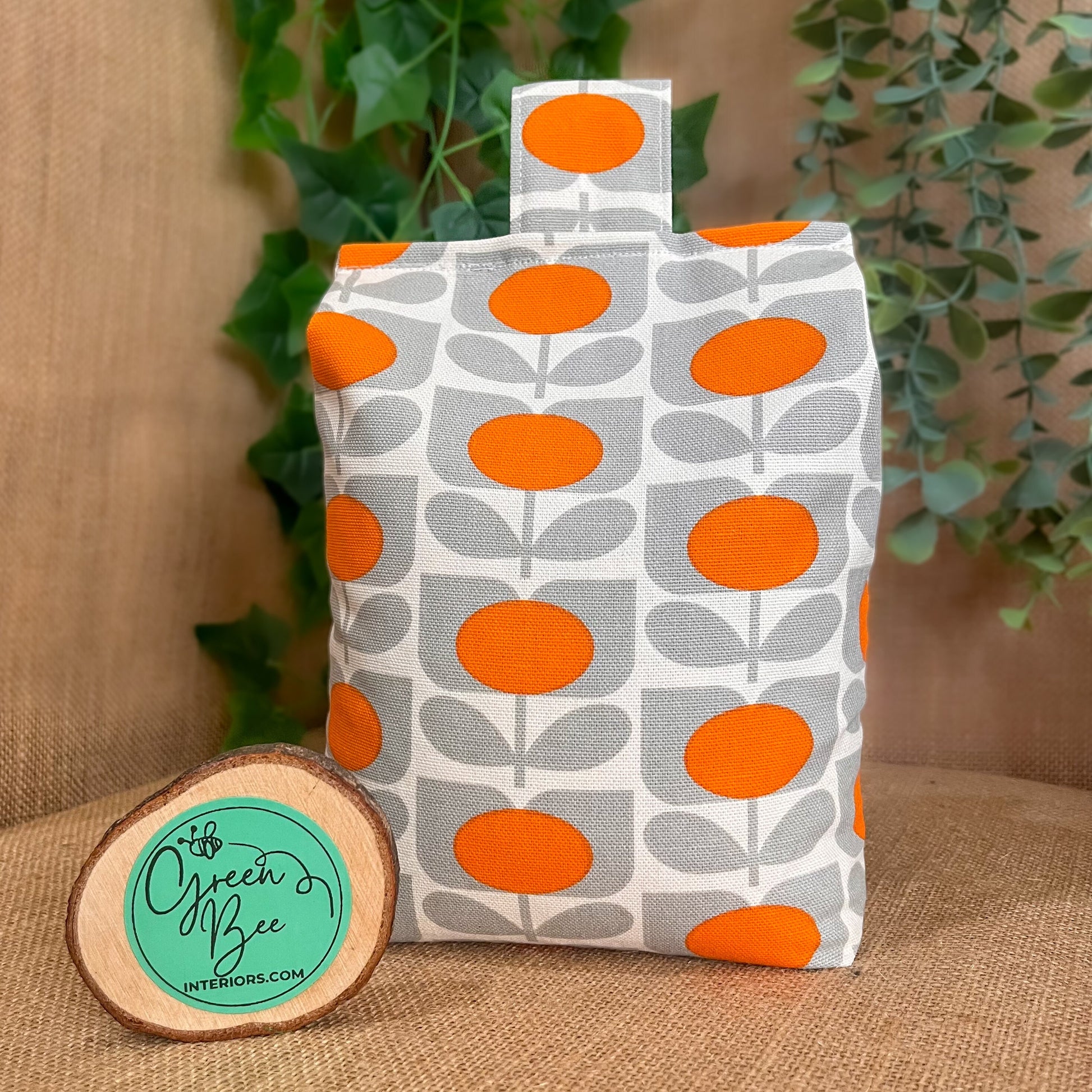 Large Orange Grey Sweet Pea Fabric Door Stop: Rustic Elegance for Home Decor (Filled or Fill at Home) Orla Kiely