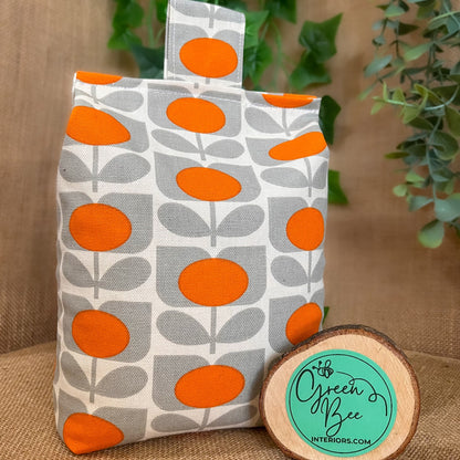 Large Orange Grey Sweet Pea Fabric Door Stop: Rustic Elegance for Home Decor (Filled or Fill at Home) Orla Kiely