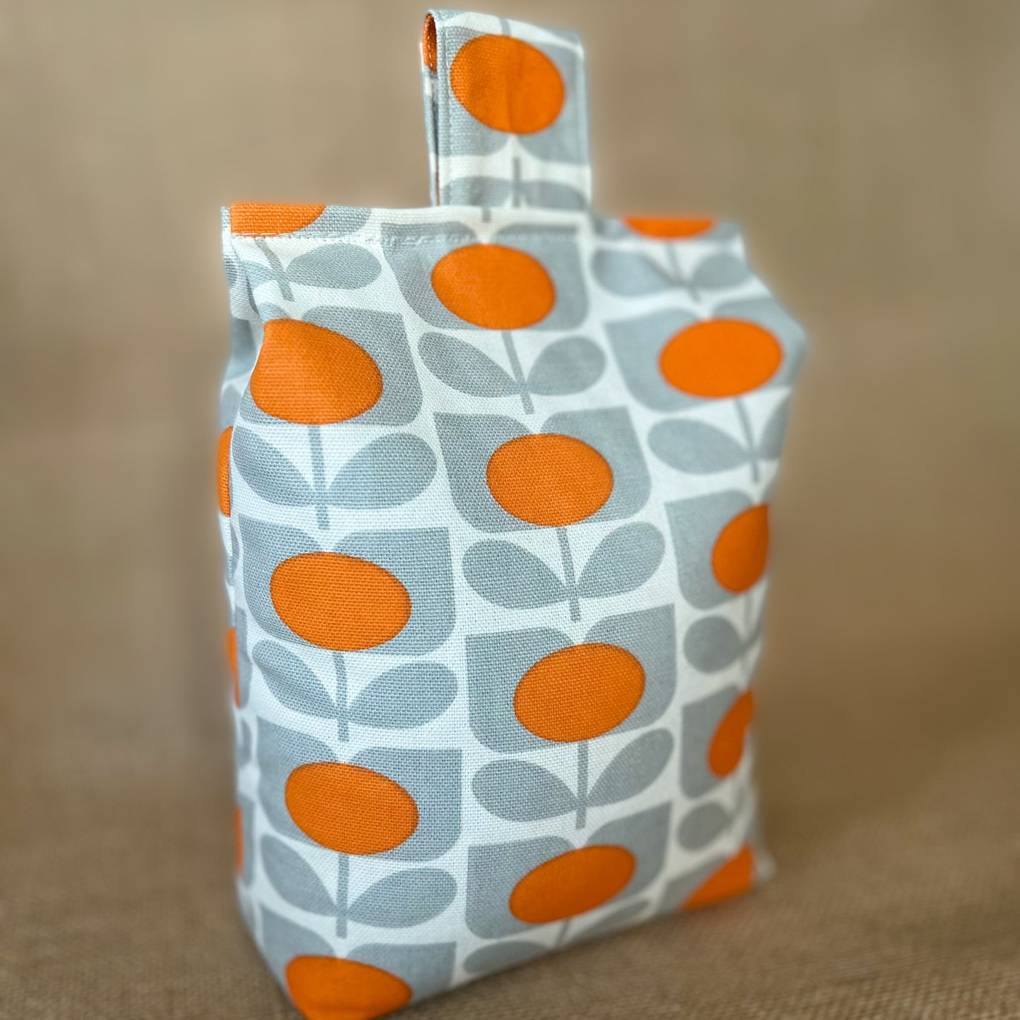 Large Orange Grey Sweet Pea Fabric Door Stop: Rustic Elegance for Home Decor (Filled or Fill at Home) Orla Kiely