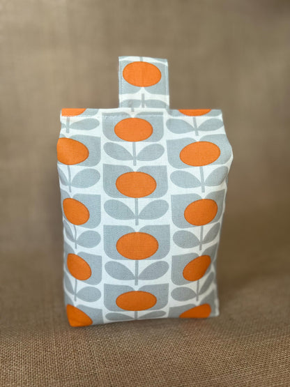 Large Orange Grey Sweet Pea Fabric Door Stop: Rustic Elegance for Home Decor (Filled or Fill at Home) Orla Kiely