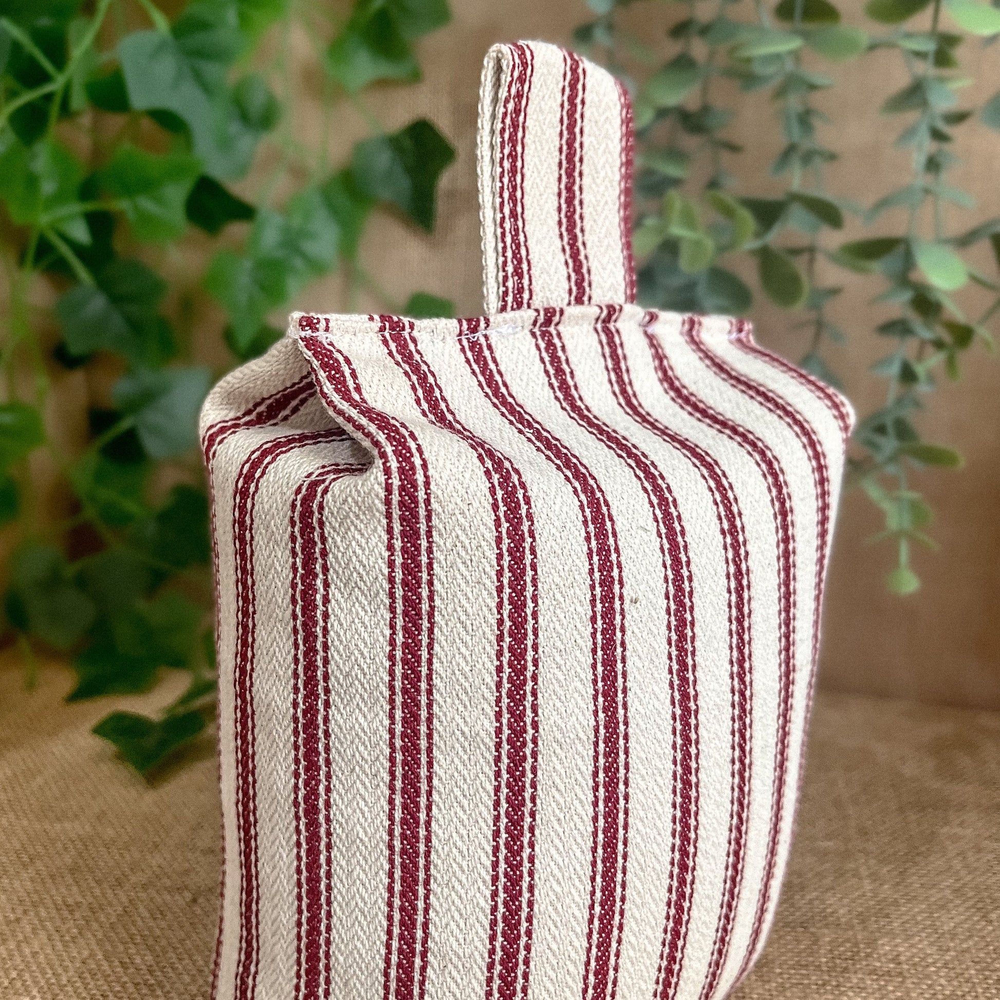 Large Red French Ticking Stripe Print Door Stop: Farmhouse Charm Fabric Home Decor (Filled or Fill at Home)