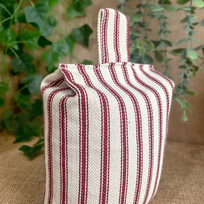 Large Red French Ticking Stripe Print Door Stop: Farmhouse Charm Fabric Home Decor (Filled or Fill at Home)