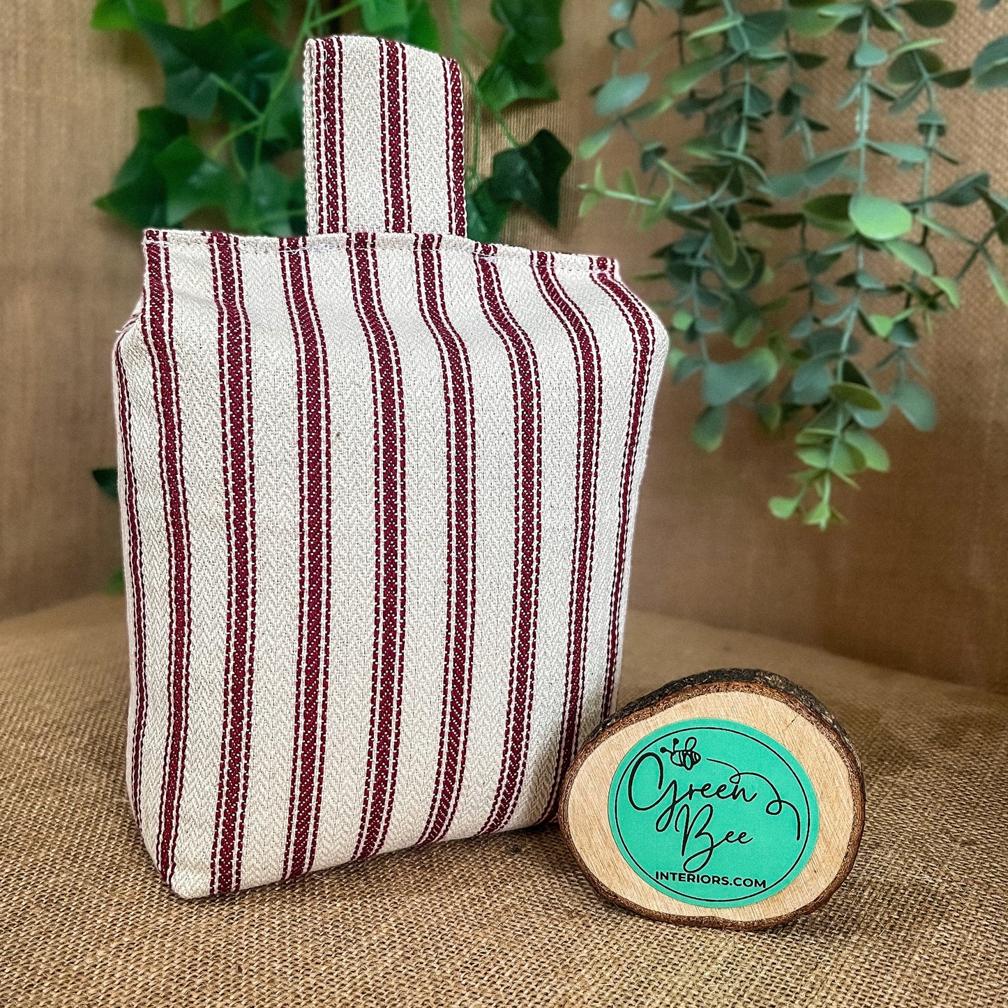 Large Red French Ticking Stripe Print Door Stop: Farmhouse Charm Fabric Home Decor (Filled or Fill at Home)