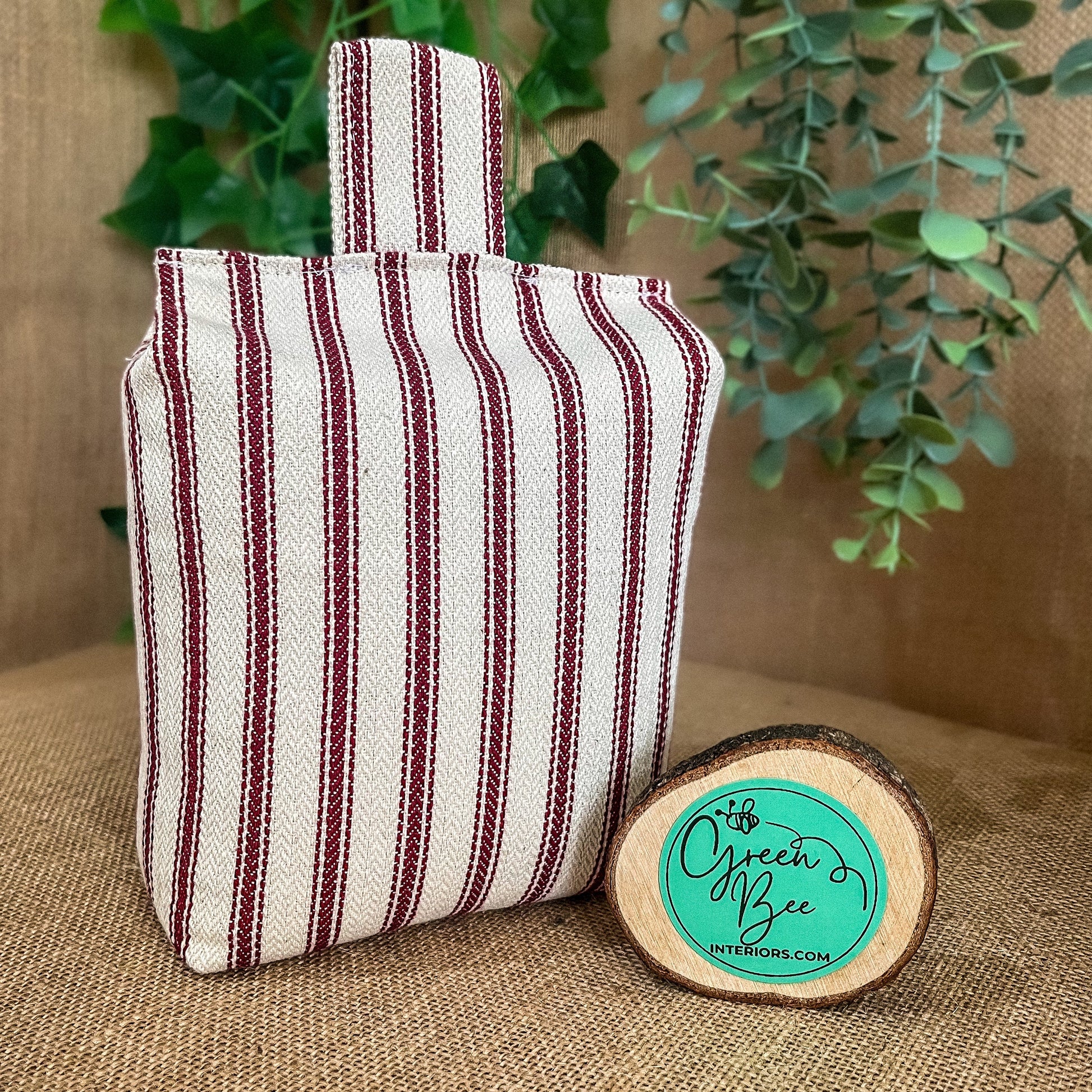 Large Red French Ticking Stripe Print Door Stop: Farmhouse Charm Fabric Home Decor (Filled or Fill at Home)