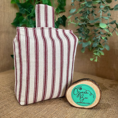 Large Red French Ticking Stripe Print Door Stop: Farmhouse Charm Fabric Home Decor (Filled or Fill at Home)