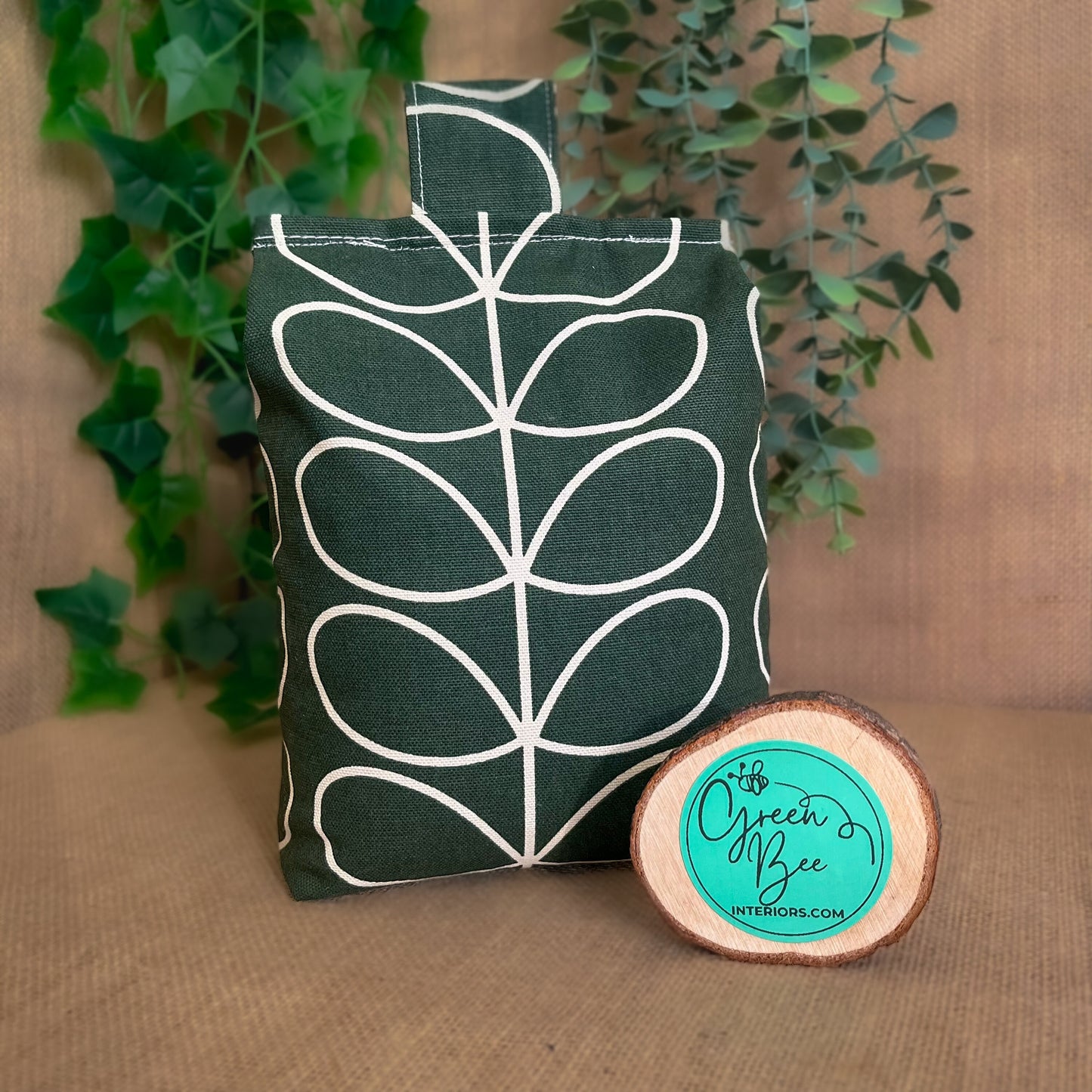 Large Evergreen Linear Stem Print Door Stop: Vintage Retro Style Fabric Home Decor (Filled or Fill at Home) Orla Kiely