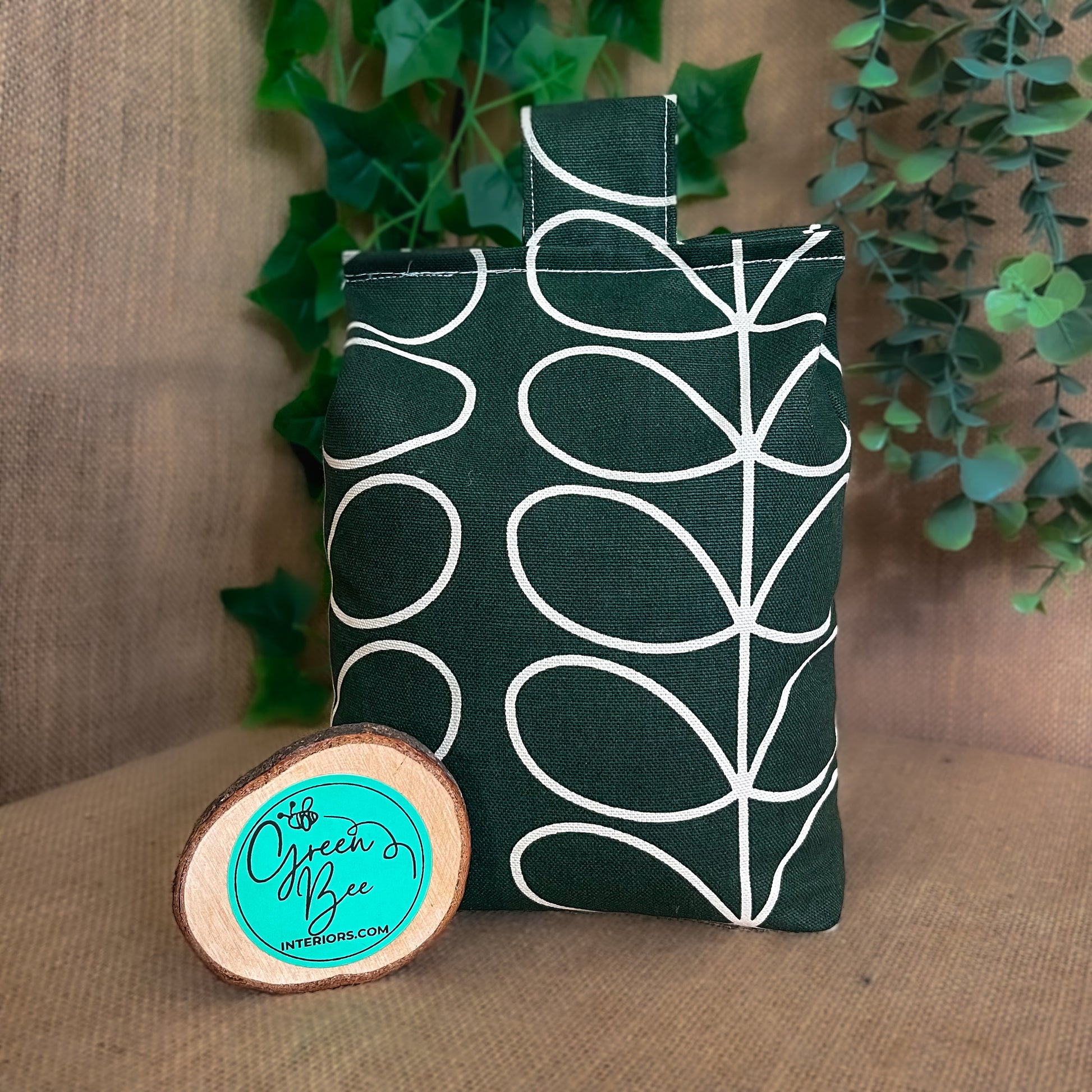 Large Evergreen Linear Stem Print Door Stop: Vintage Retro Style Fabric Home Decor (Filled or Fill at Home) Orla Kiely