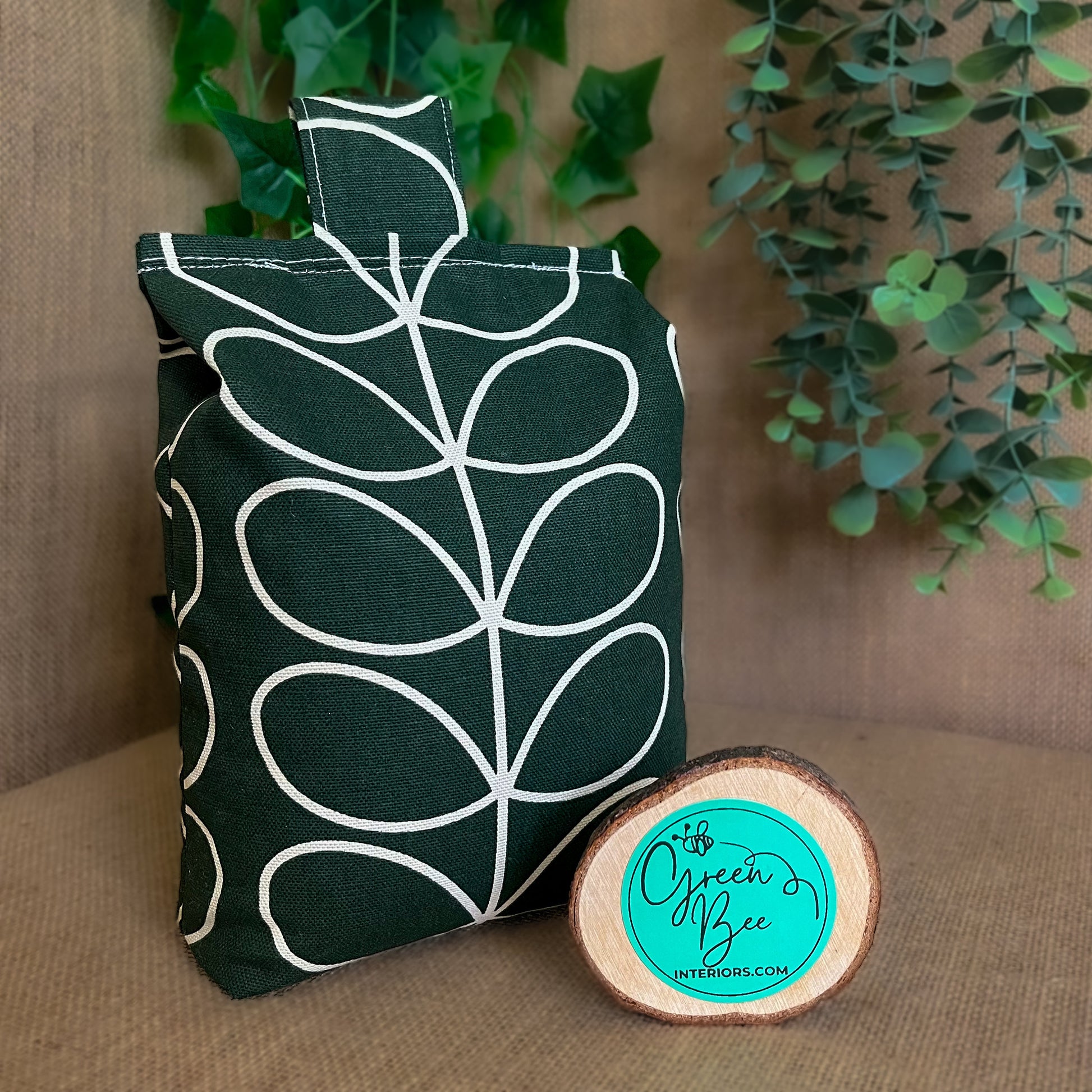 Large Evergreen Linear Stem Print Door Stop: Vintage Retro Style Fabric Home Decor (Filled or Fill at Home) Orla Kiely