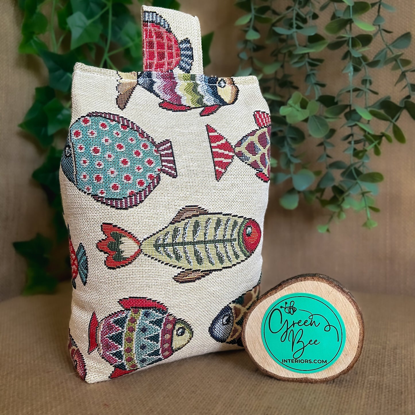 Large Tapestry Fish Fabric Door Stop: Nautical Style Rustic Home Decor (Filled or Fill at Home)
