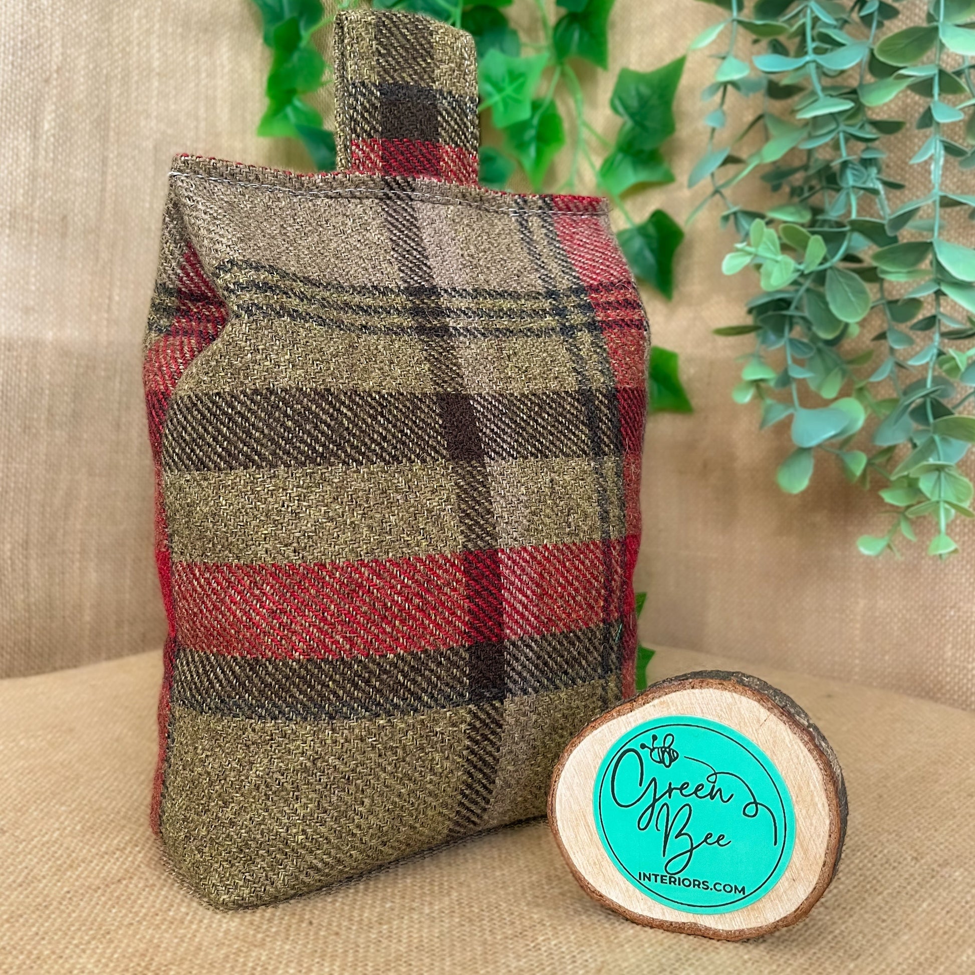 Large Hunter Green Tartan Door Stop: Rustic Elegance for Home Decor (Filled or Fill at Home)
