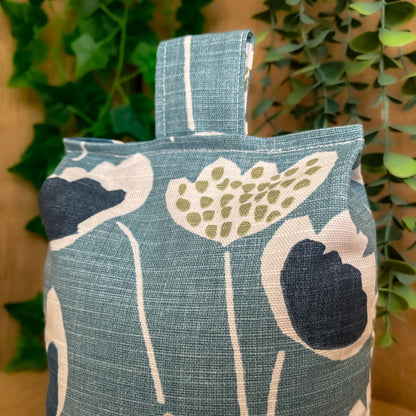 Large Blue Scandi Floral Print Door Stop: Modern Retro Accents Fabric Home Decor (Filled or Fill at Home)