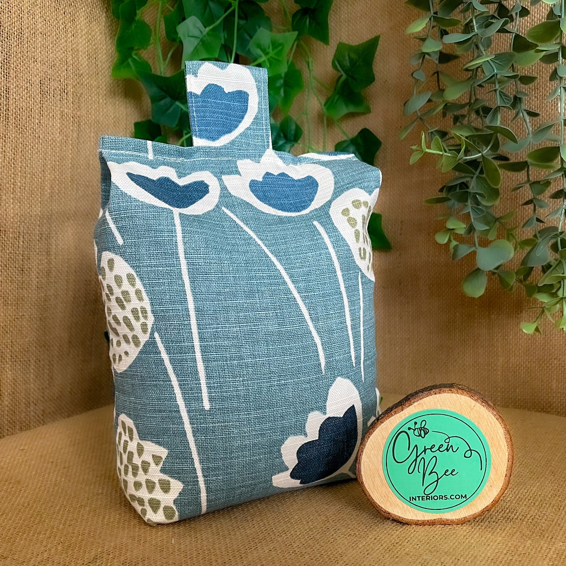 Large Blue Scandi Floral Print Door Stop: Modern Retro Accents Fabric Home Decor (Filled or Fill at Home)