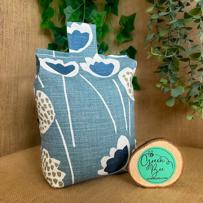 Large Blue Scandi Floral Print Door Stop: Modern Retro Accents Fabric Home Decor (Filled or Fill at Home)