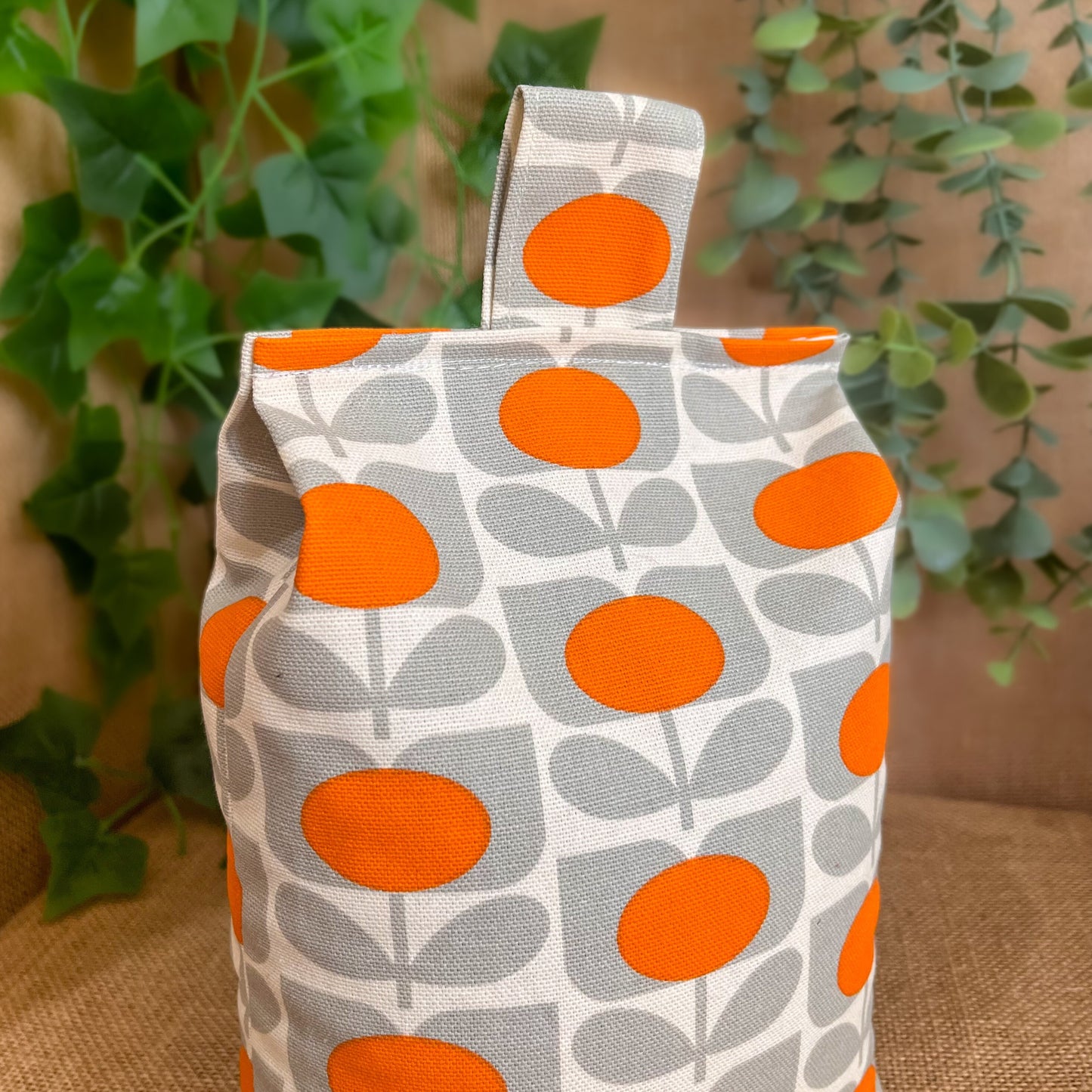 Large Orange Grey Sweet Pea Fabric Door Stop: Rustic Elegance for Home Decor (Filled or Fill at Home) Orla Kiely