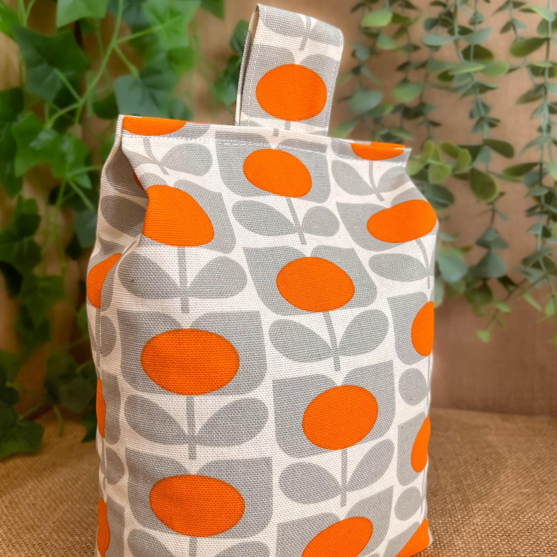 Large Orange Grey Sweet Pea Fabric Door Stop: Rustic Elegance for Home Decor (Filled or Fill at Home) Orla Kiely