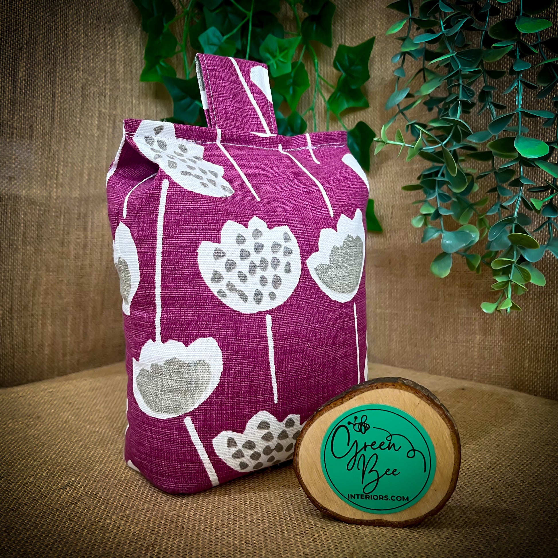 Large Plum Purple Scandi Floral Print Door Stop: Modern Retro Accents Fabric Home Decor (Filled or Fill at Home)