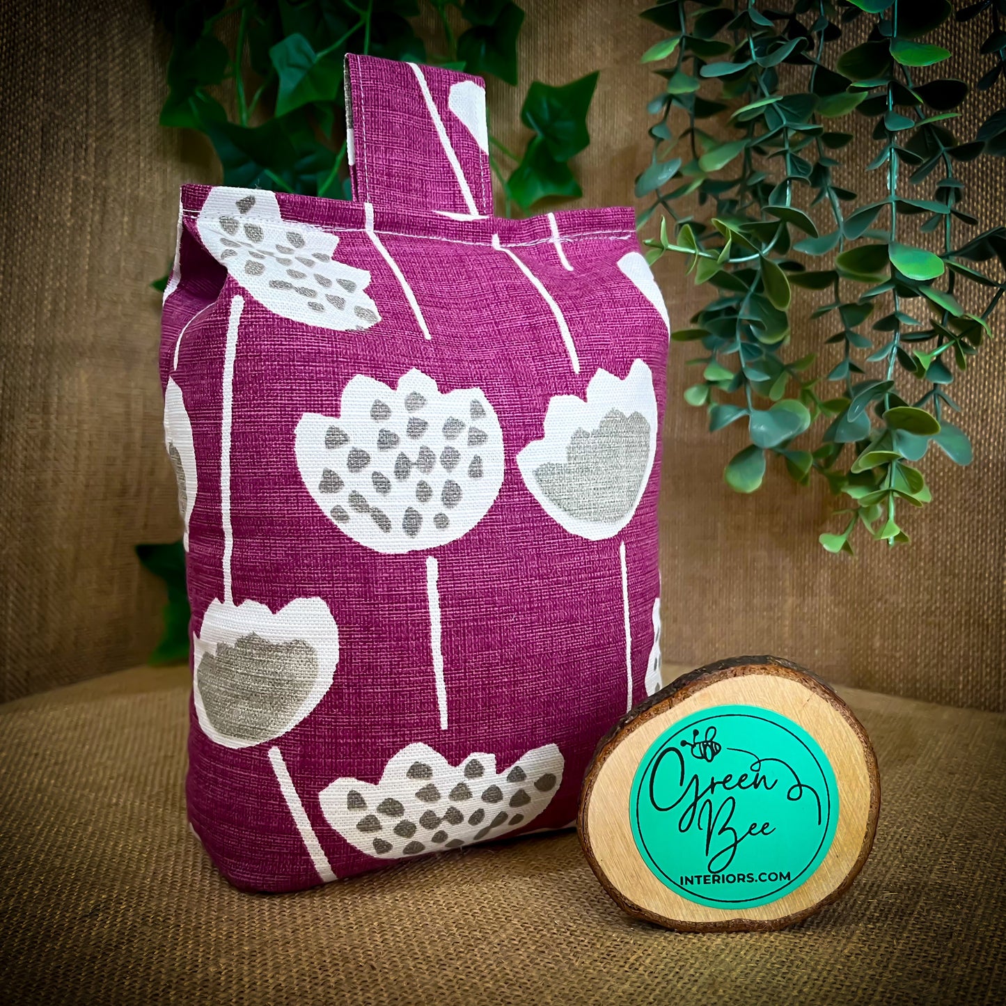 Large Plum Purple Scandi Floral Print Door Stop: Modern Retro Accents Fabric Home Decor (Filled or Fill at Home)