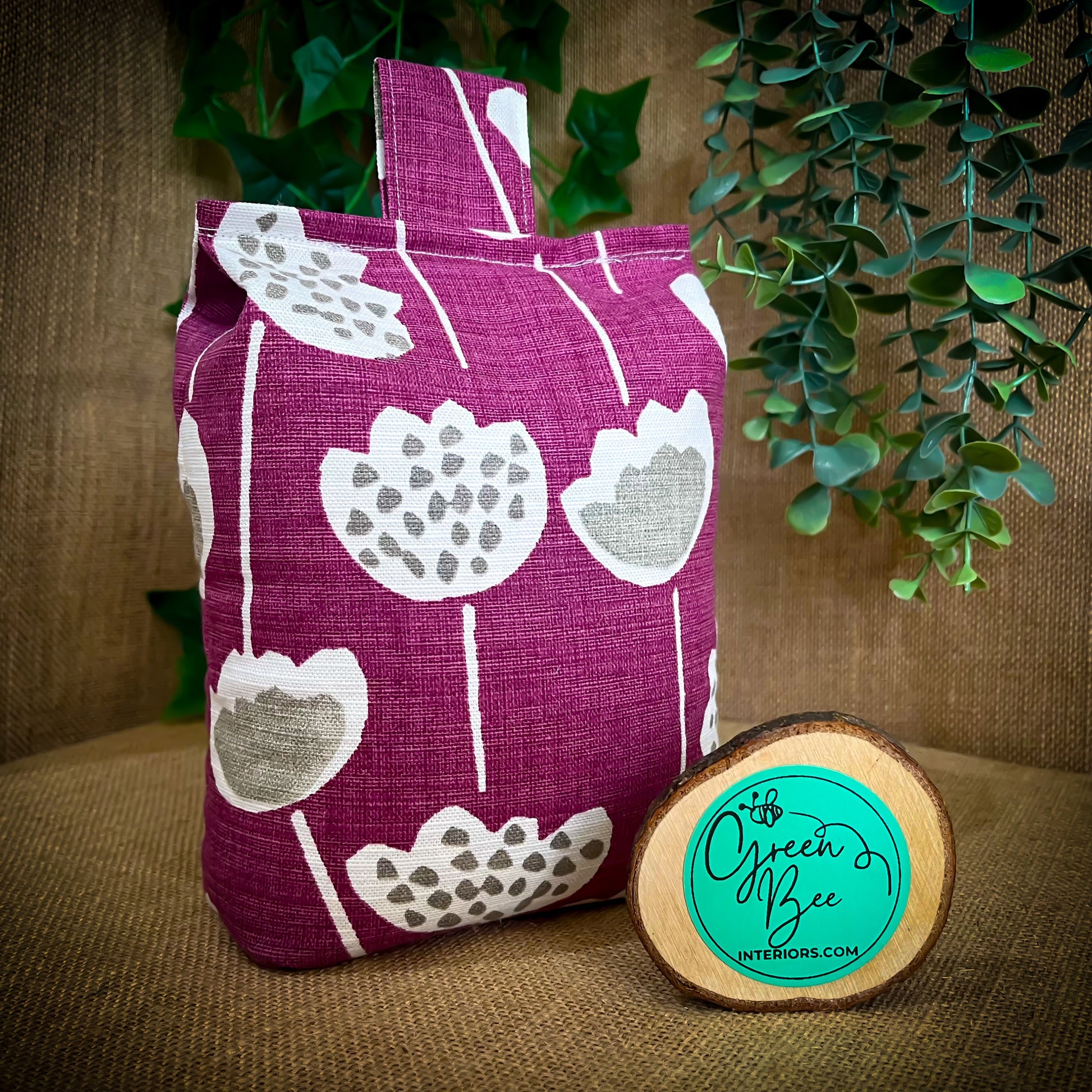 Large Plum Purple Scandi Floral Print Door Stop: Modern Retro Accents Fabric Home Decor (Filled or Fill at Home)