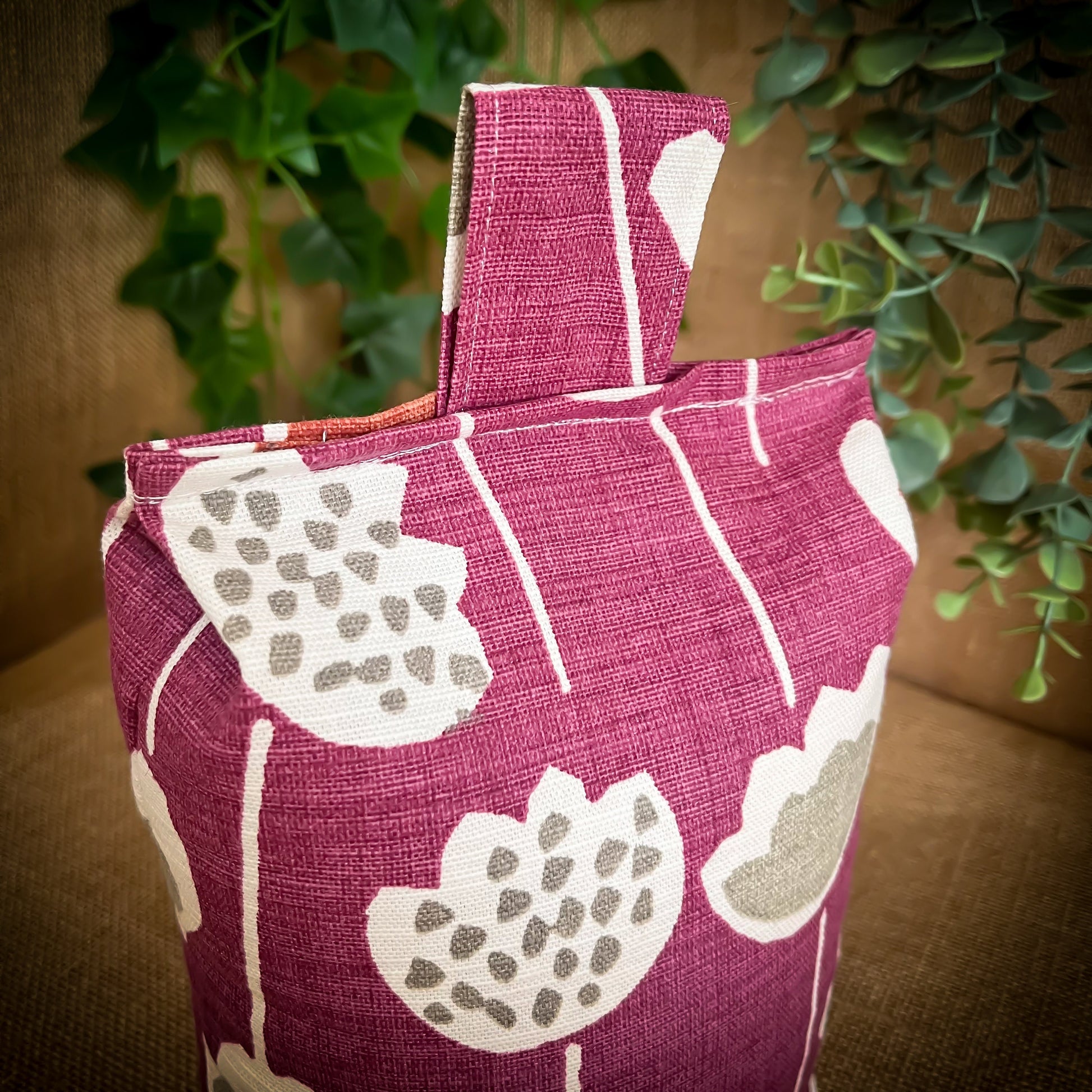 Large Plum Purple Scandi Floral Print Door Stop: Modern Retro Accents Fabric Home Decor (Filled or Fill at Home)