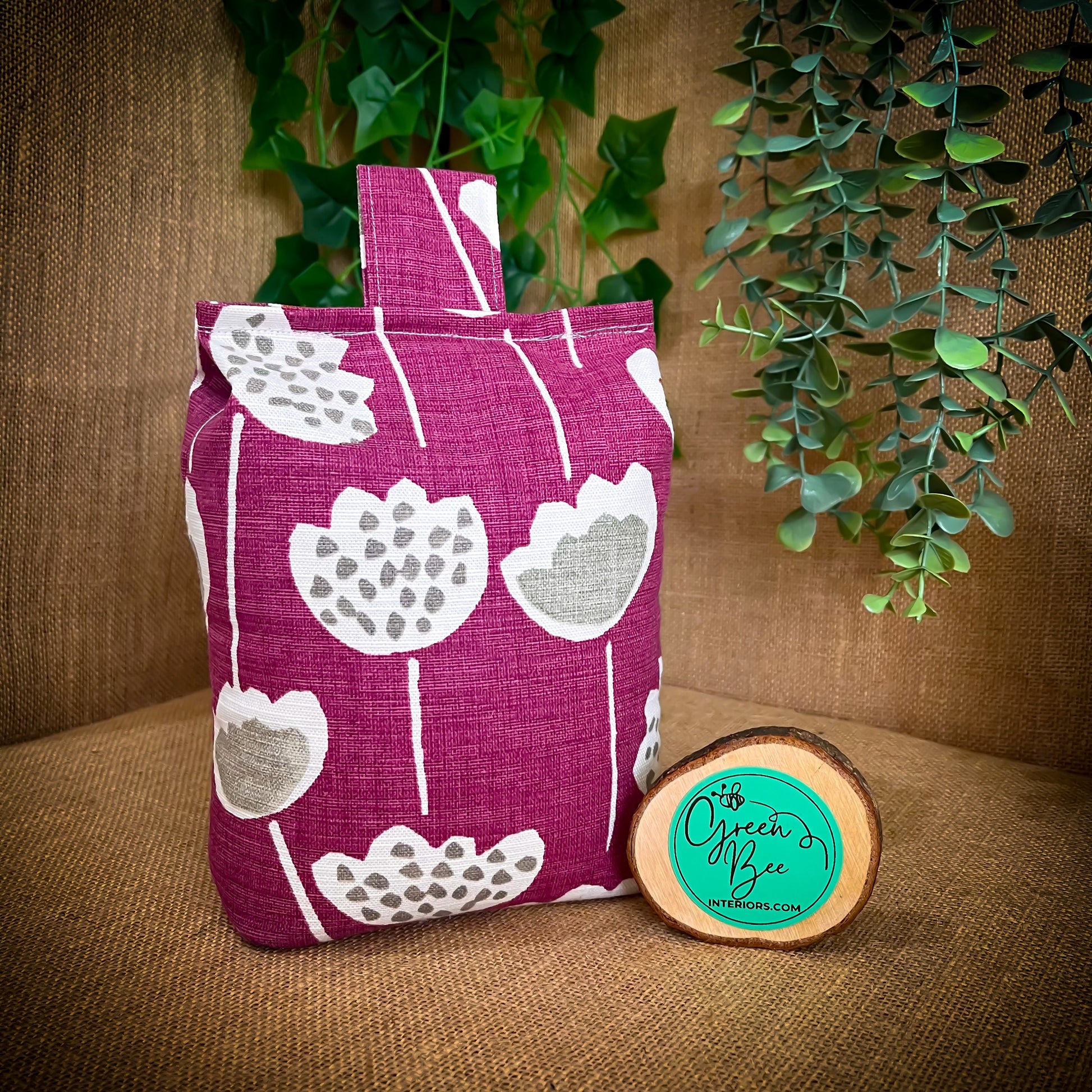 Large Plum Purple Scandi Floral Print Door Stop: Modern Retro Accents Fabric Home Decor (Filled or Fill at Home)