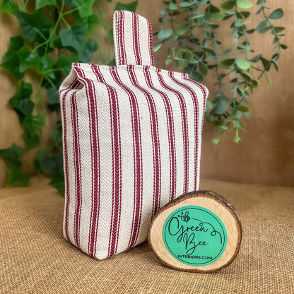 Large Red French Ticking Stripe Print Door Stop: Farmhouse Charm Fabric Home Decor (Filled or Fill at Home)