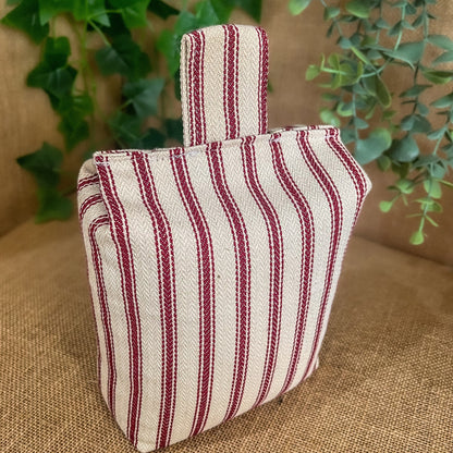Large Red French Ticking Stripe Print Door Stop: Farmhouse Charm Fabric Home Decor (Filled or Fill at Home)