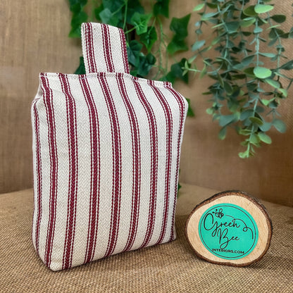 Large Red French Ticking Stripe Print Door Stop: Farmhouse Charm Fabric Home Decor (Filled or Fill at Home)