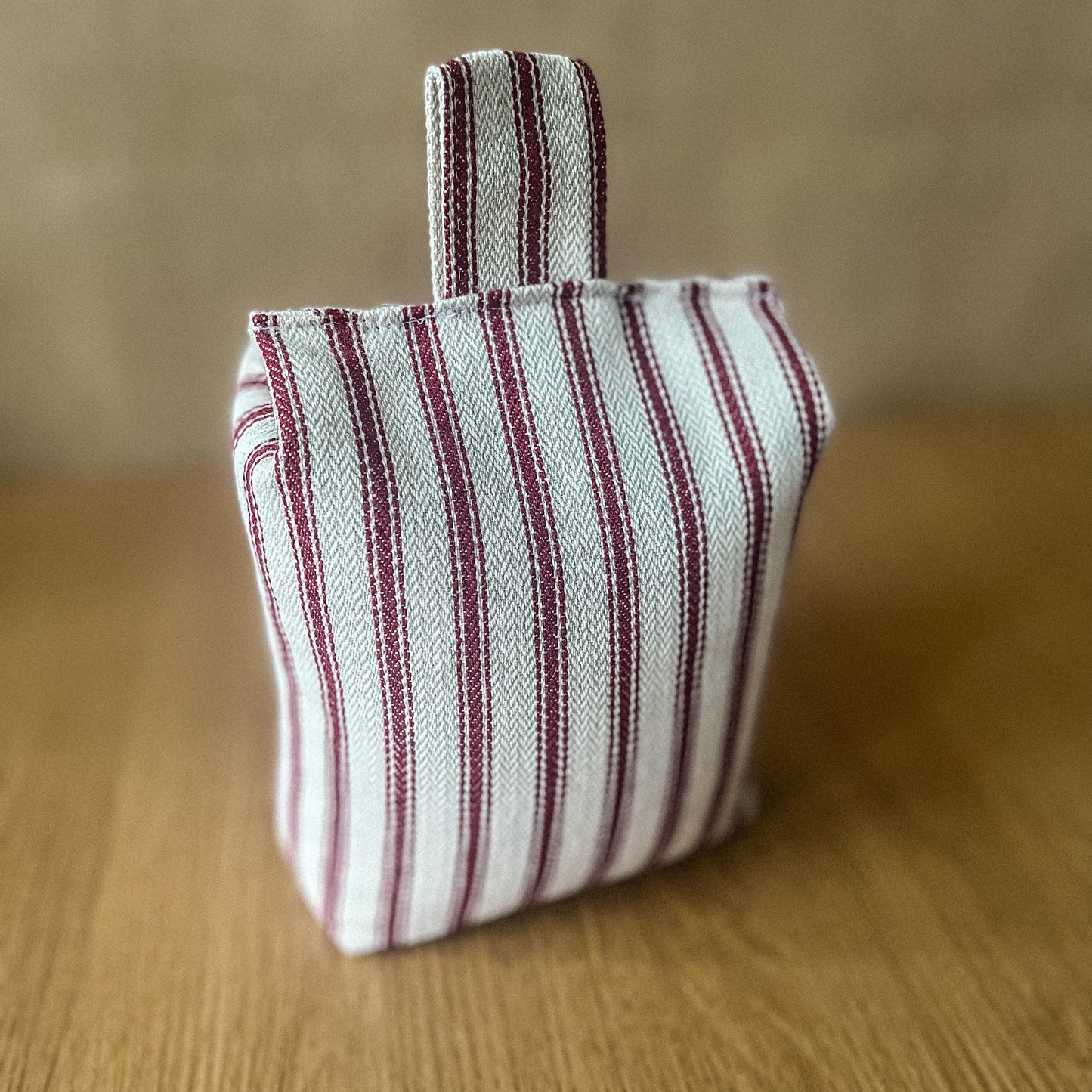 Large Red French Ticking Stripe Print Door Stop: Farmhouse Charm Fabric Home Decor (Filled or Fill at Home)