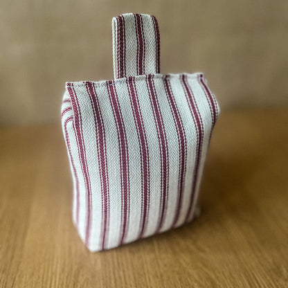 Large Red French Ticking Stripe Print Door Stop: Farmhouse Charm Fabric Home Decor (Filled or Fill at Home)
