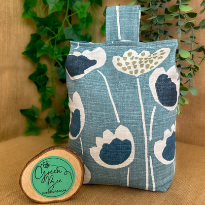Large Blue Scandi Floral Print Door Stop: Modern Retro Accents Fabric Home Decor (Filled or Fill at Home)