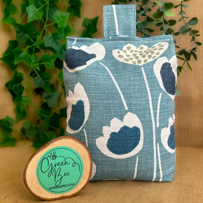 Large Blue Scandi Floral Print Door Stop: Modern Retro Accents Fabric Home Decor (Filled or Fill at Home)