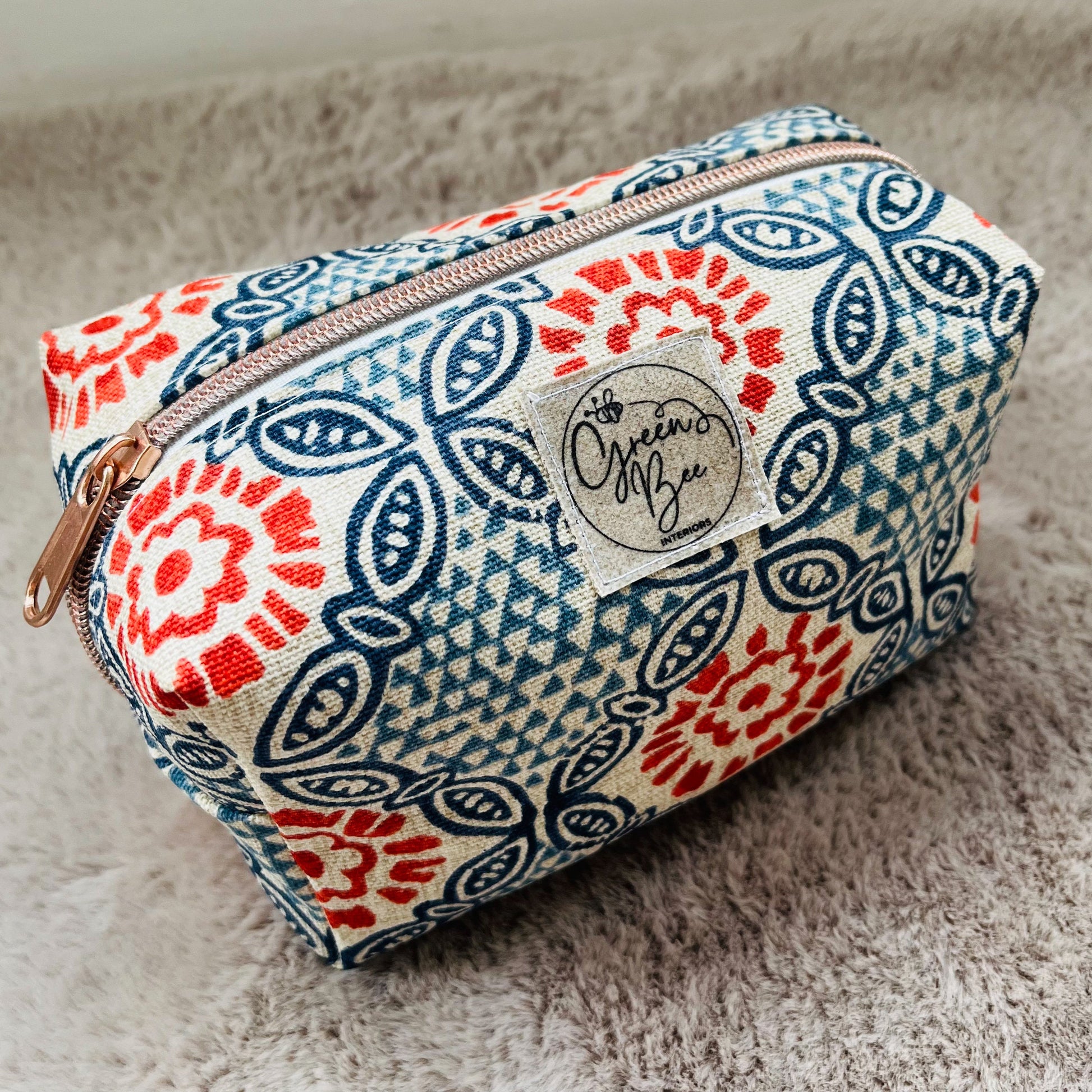 Handmade Mandala Print Makeup Bag - Linen Lined Cosmetic Pouch with Metal Zipper | Available in Small, Medium, and Large