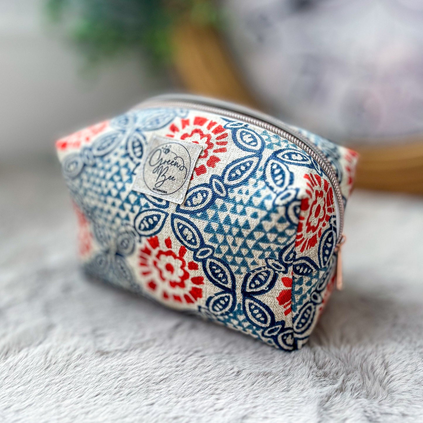 Handmade Mandala Print Makeup Bag - Linen Lined Cosmetic Pouch with Metal Zipper | Available in Small, Medium, and Large