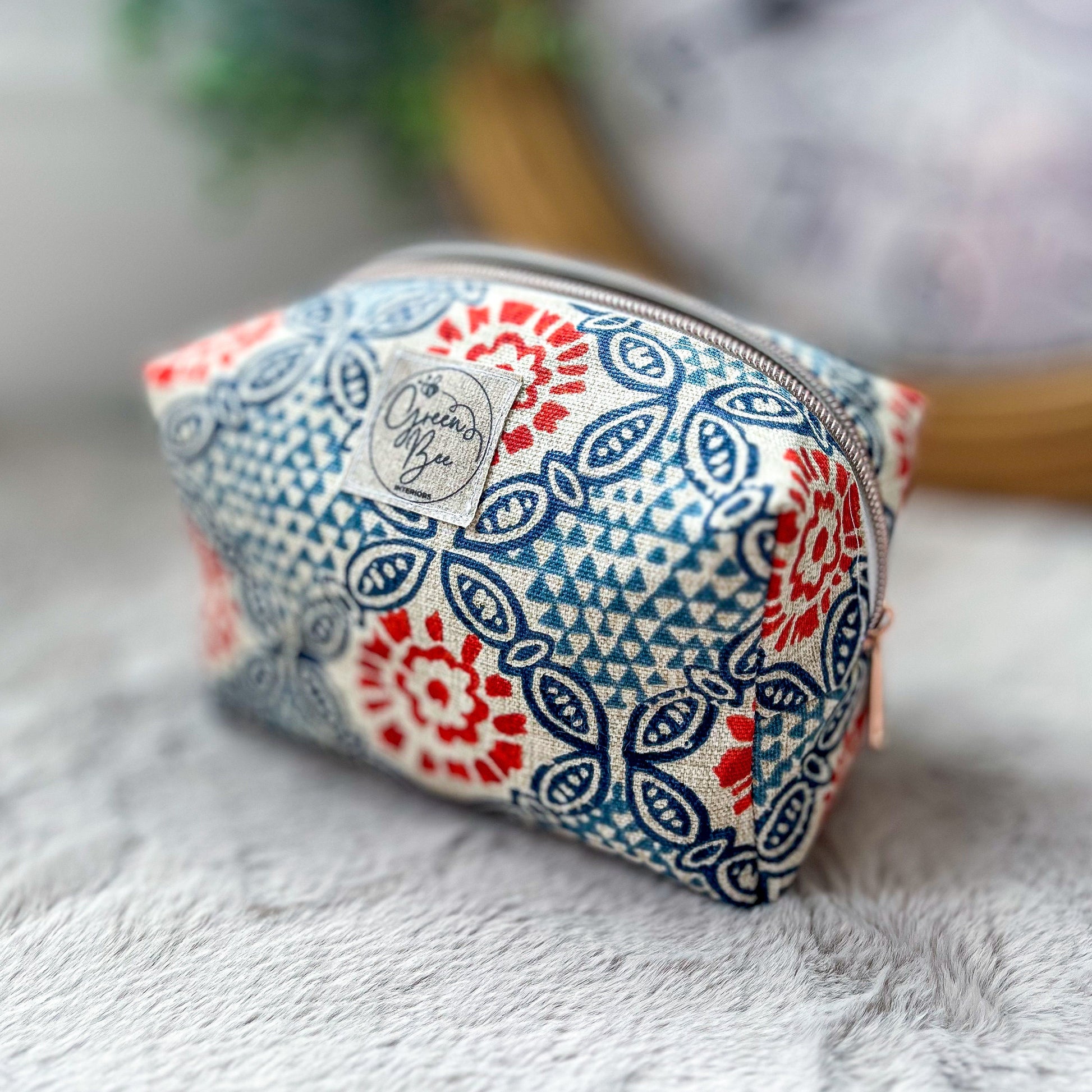 Handmade Mandala Print Makeup Bag - Linen Lined Cosmetic Pouch with Metal Zipper | Available in Small, Medium, and Large