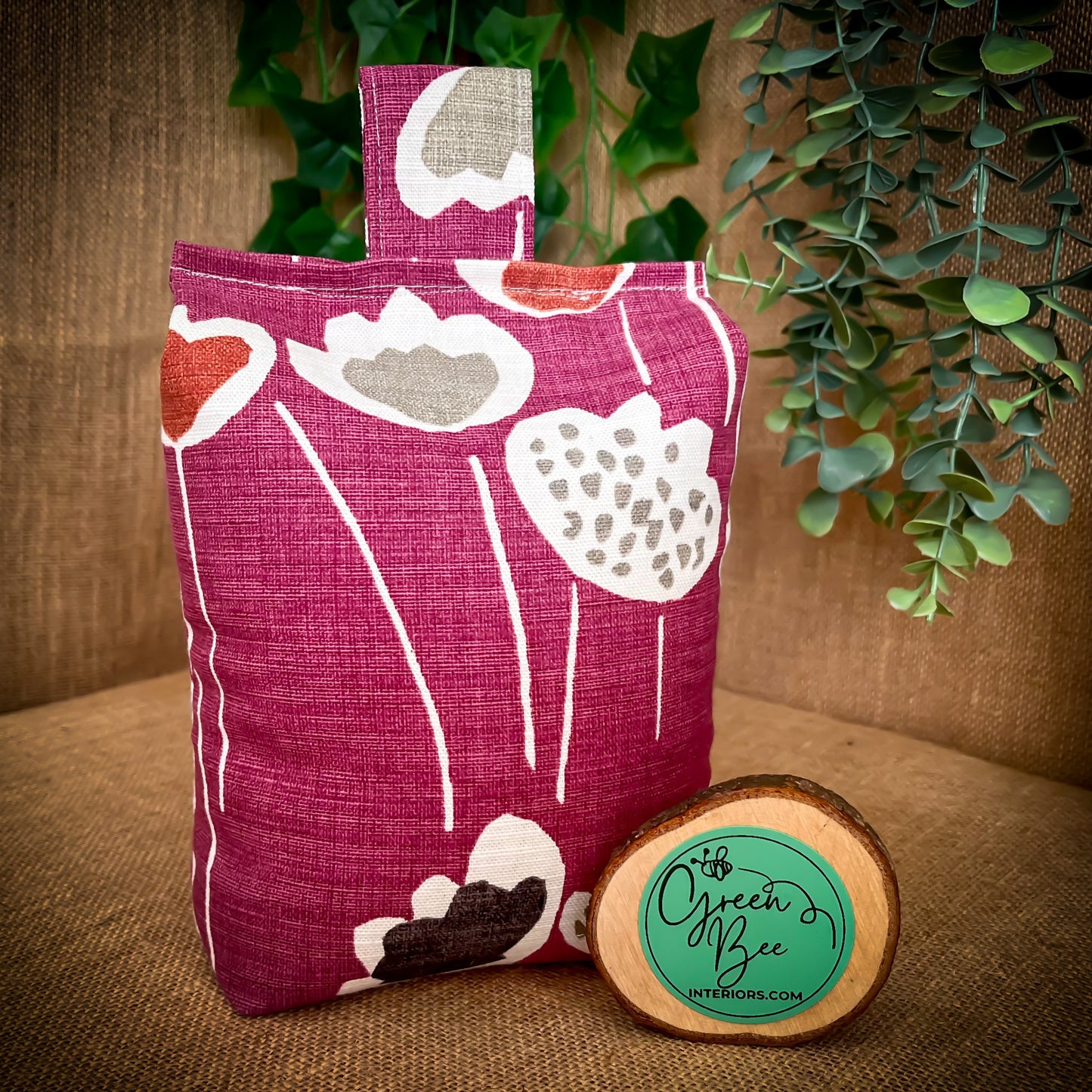 Large Plum Purple Scandi Floral Print Door Stop: Modern Retro Accents Fabric Home Decor (Filled or Fill at Home)