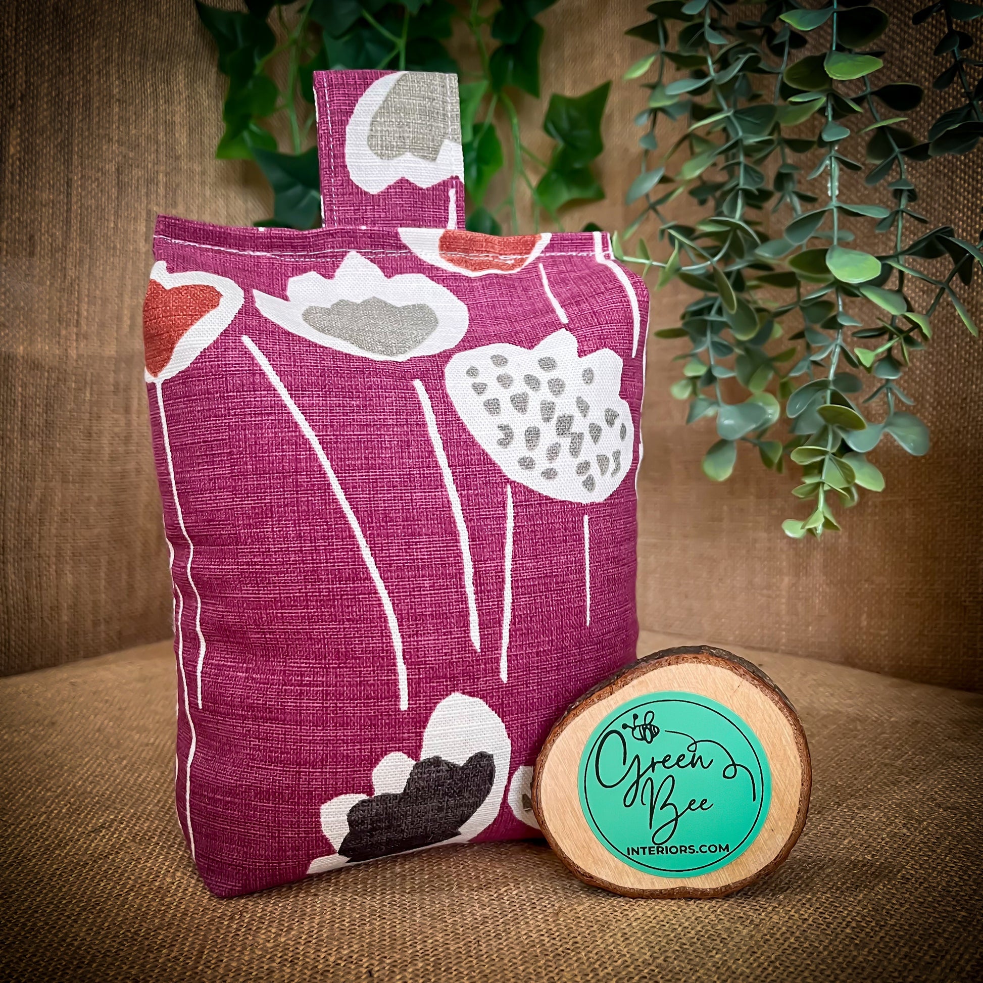 Large Plum Purple Scandi Floral Print Door Stop: Modern Retro Accents Fabric Home Decor (Filled or Fill at Home)