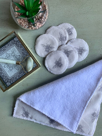 Ivory Bee Eco-Friendly Reusable Makeup Pads & Face Cloths | Double-Sided with Terry Towelling Fabrics | Sustainable Skincare Essentials