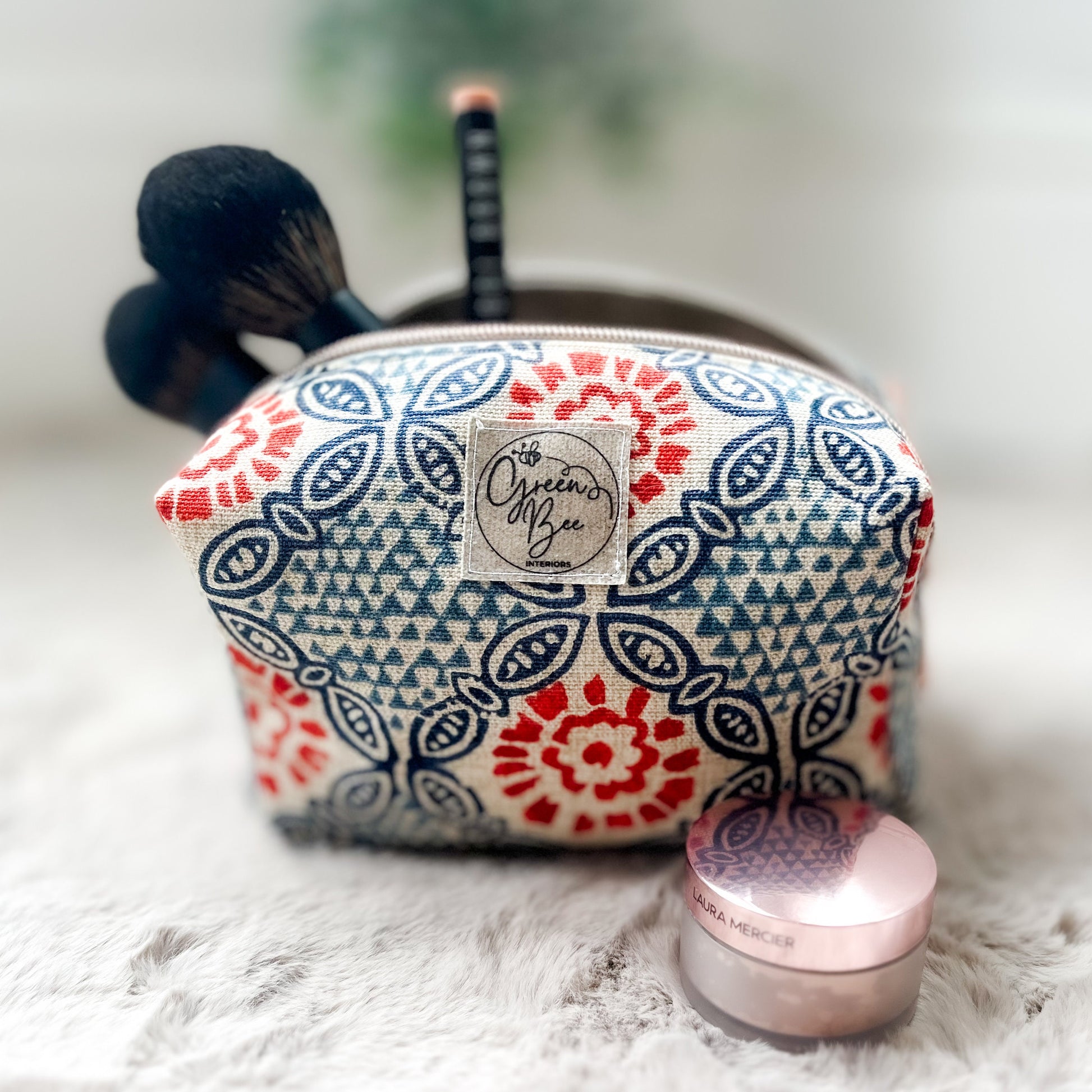 Handmade Mandala Print Makeup Bag - Linen Lined Cosmetic Pouch with Metal Zipper | Available in Small, Medium, and Large