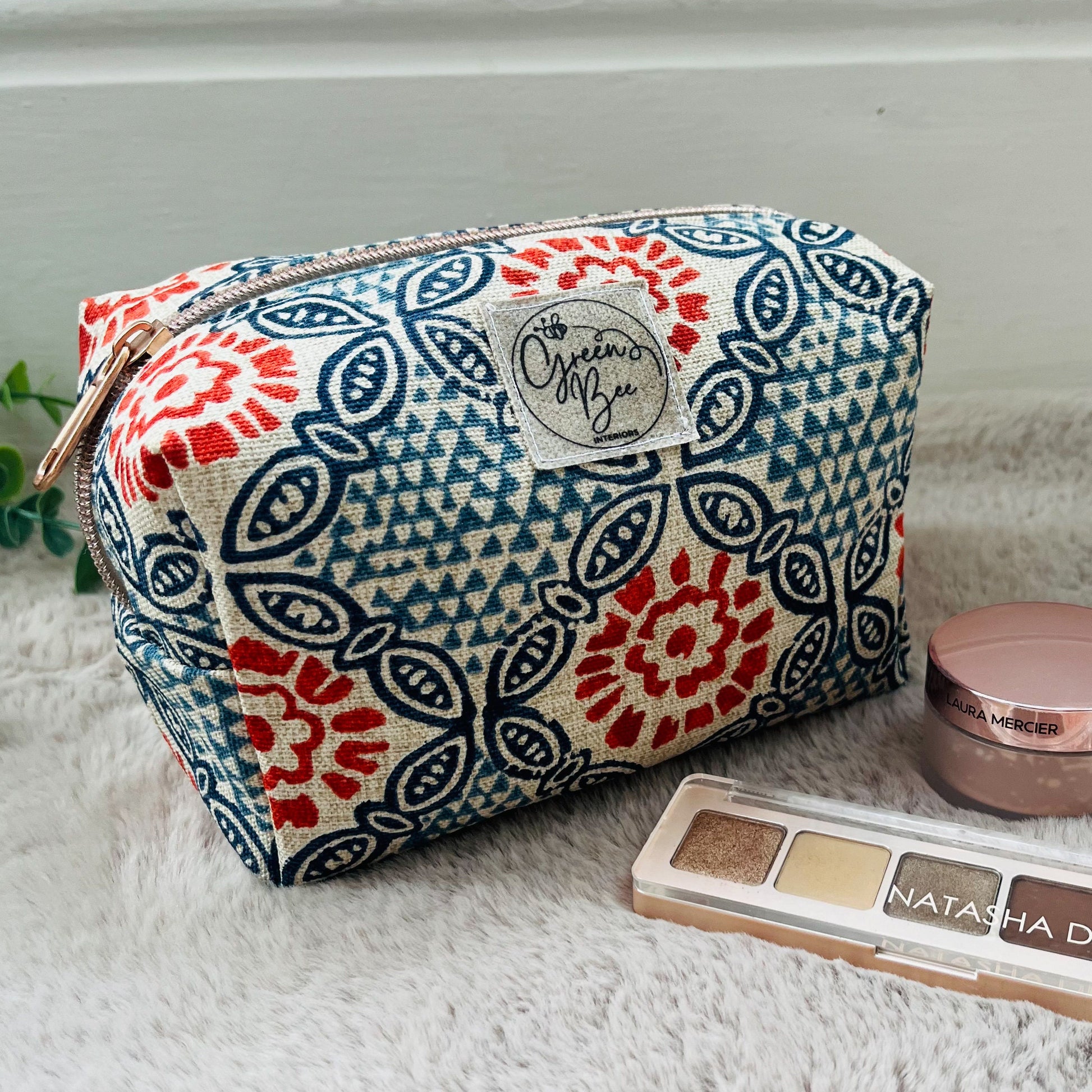 Handmade Mandala Print Makeup Bag - Linen Lined Cosmetic Pouch with Metal Zipper | Available in Small, Medium, and Large
