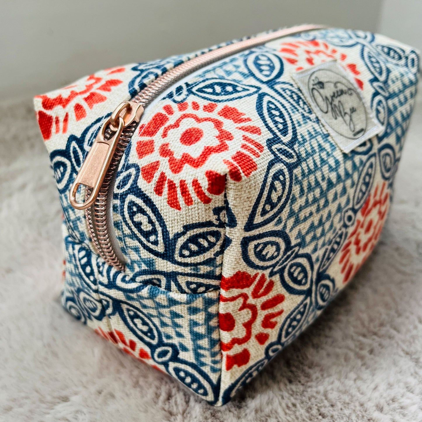 Handmade Mandala Print Makeup Bag - Linen Lined Cosmetic Pouch with Metal Zipper | Available in Small, Medium, and Large