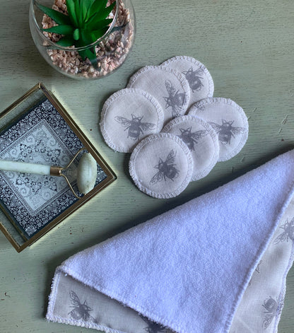 Ivory Bee Eco-Friendly Reusable Makeup Pads & Face Cloths | Double-Sided with Terry Towelling Fabrics | Sustainable Skincare Essentials