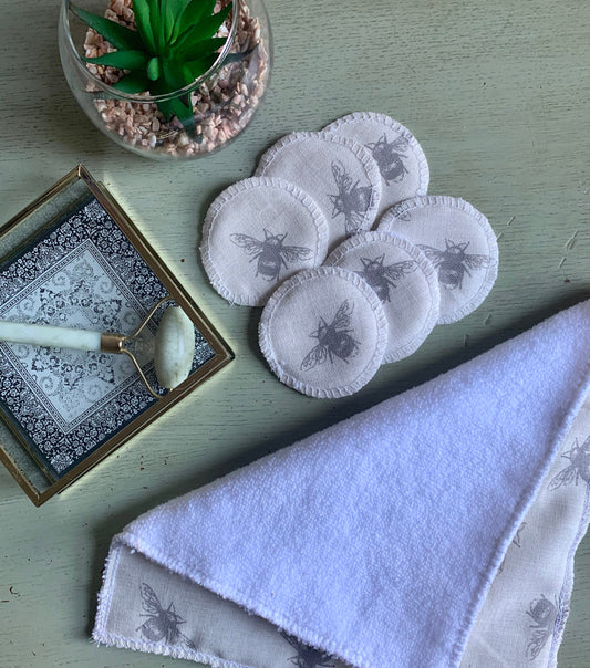 Ivory Bee Eco-Friendly Reusable Makeup Pads & Face Cloths | Double-Sided with Terry Towelling Fabrics | Sustainable Skincare Essentials