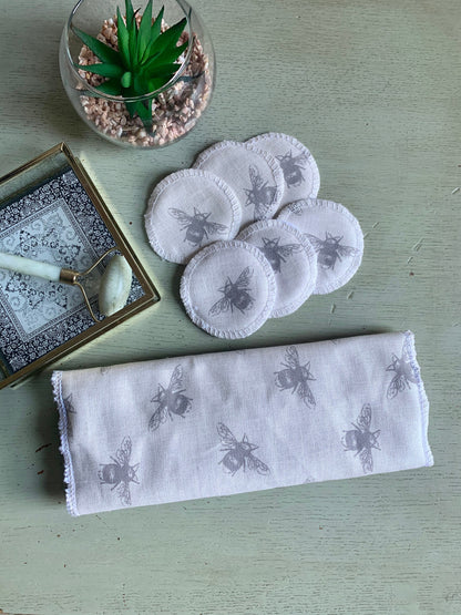 Ivory Bee Eco-Friendly Reusable Makeup Pads & Face Cloths | Double-Sided with Terry Towelling Fabrics | Sustainable Skincare Essentials
