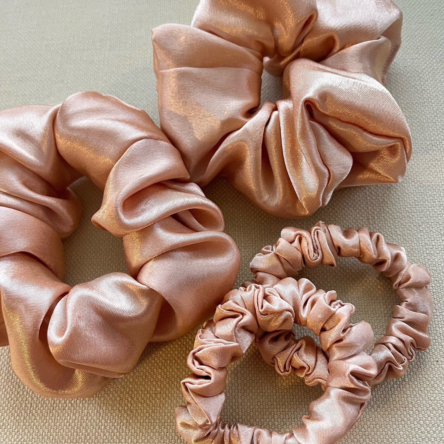 Blush Pink Satin Scrunchies Set, Wedding Favors or Bridesmaid Gift for her, Handmade Silk Hair Scrunchies Set Oversized