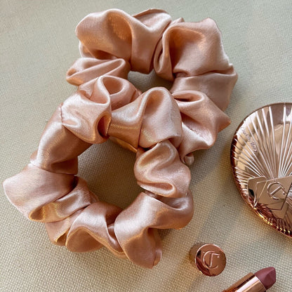 Blush Pink Satin Scrunchies Set, Wedding Favors or Bridesmaid Gift for her, Handmade Silk Hair Scrunchies Set Oversized